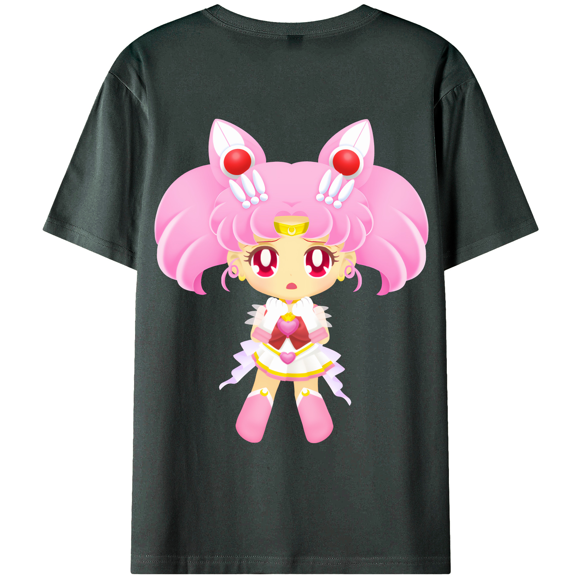 （画像用） 美少女戦士セーラームーン ちびうさ Sailor Moon Chibiusa Tsukino Usagi Small Lady Serenity 綿100％ メンズ半袖Tシャツ（バックプリント） 通気性
